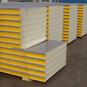 Stacked cold room panels ready for installation, designed for superior insulation and energy-efficient commercial refrigeration.